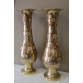 A exquisite large vintage decorative brass vases from India w/ colourful detailing. Lifespace Sale