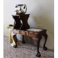 Imbuia ball and claw telephone table with riempies and storage under the seat-Lifespace Sale