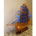Alarge & detailed (92cm x 78cm high) model sailing ship on a wood stand. Lifespace Sale