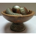 A stunning wooden fruit bowl with brass and metal fruit.....WOW!!!!!