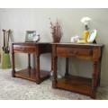 An awesome pair of Indonesian Teak pedestals with a drawer and shelf, stunning!