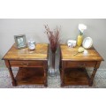 An awesome pair of Indonesian Teak pedestals with a drawer and shelf, stunning!
