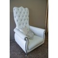 An exceptional oversized King wing back chair in a durable white faux leather. Lifespace Sale