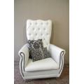 A o/sized Queen wing back chair in durable white faux leather. Great "Feature" chair Lifespace Sale