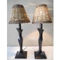 A lovely pair of wood table lamps with wicker shades -Lifespace Sale