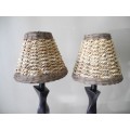 A lovely pair of wood table lamps with wicker shades -Lifespace Sale
