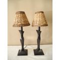 A lovely pair of wood table lamps with wicker shades -Lifespace Sale