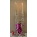 A stylish pair of 54cm tall lead cut-crystal single-candle candle stands. Lifespace Sale