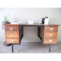 A fantastic old school teachers six drawer Teak desk with a large work surface-Lifespace Sale