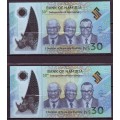 New 2020 Namibia - 30 Years of Democracy Polymer Pair in Sequence and UNC