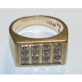 ( Reduced )Stunning - Chunky 9CT Gold (Sterns) Men`s Ring with 12 Diamonds - Total Weight 8 Grams