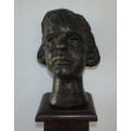 Vintage Bronze Bust on Wooden Base ( See Signature ) - Stands well over 1 Meter ( Heavy )