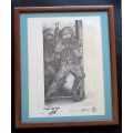 SADF - Framed Special Forces Sketch Owned and Signed by Brigadier Eddie Viljoen ( Echo Victor )