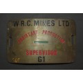 Africana - W.R.C Mines LTD Assistant Production Supervisor Brass Badge