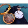 Stunning pair case 1700`s Verge Fusee pocket watch gold plated