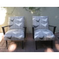 Pair Retro Armchairs in Skinnylaminc Fabric