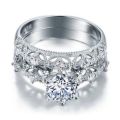 SOLID STERLING SILVER 0.98ct Superb Vintage Style Simulated Diamond Wedding Ring Set
