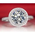 **SOLID STERLING SILVER!**New Arrival! Luxury 7x7mm! Designer Round Halo Engagement Ring