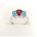 **Superb 1.76ct. 3-Stone Genuine Tourmaline and Natural Blue Topaz Sterling Silver Ring 6