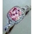SOLID STERLING SILVER New Pink Ice Cushion Cut Crossover Halo Engagement Ring