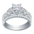 SOLID STERLING SILVER! 1.90 Carat Princess Cut Vintage Pear Accents Wedding Ring Set