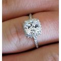 SOLID STERLING SILVER Cushion Cut 2.0 Carat Cr Diamond Halo Engagement Ring
