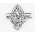 **SOLID STERLING SILVER!" 1.70 Carat Simulated Diamond Designer Halo Pear Double Wedding Ring Set