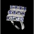 **NO RESERVE** SIMPLY STUNNING TANZANITE OVALS FACE RING SET IN SOLID STERLING SILVER 8.5