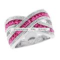 **Luxury Design!**Stunning! SOLID .925 STERLING SILVER Pink Ruby&Cz Diamond Crossover Ring