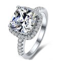 **SOLID STERLING SILVER** Stunning New Cushion Cut Cr. Diamond Halo Engagement Ring