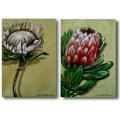 2 x PROTEA Original Paintings by South African artist, Cherie Roe Dirksen - valued @R780