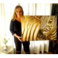 Large ORIGINAL ZEBRA Painting by South African Artist, Cherie Roe Dirksen - Wildlife Gold Wall Art