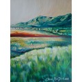 FREE COURIER - `MISTY MORNING IN THE KAROO` -Large ACRYLIC Painting by SA Artist, Cherie Roe Dirksen