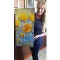 Original ACRYLIC Poppy Botanical Floral Painting by South African Artist, Cherie Roe Dirksen