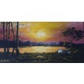 Beautiful ORIGINAL Art Acrylic SUNSET LAKE LANDSCAPE Painting by SA Artist, Cherie Roe Dirksen