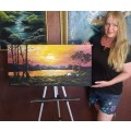LOW STARTING PRICE - Original Art Acrylic SUNSET LANDSCAPE Painting by SA Artist, Cherie Roe Dirksen