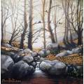 LOW STARTING PRICE- Original Art ACRYLIC Forest Painting by South African Artist, Cherie Roe Dirksen