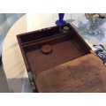 Antique oak writing slope in beautiful condition with key