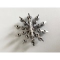 Silver Tone Snowflake Brooch With Royal Blue Stones & Flower In The Middle