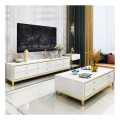 Luxury high gloss white TV cabinet and coffee table furniture set with gold legs