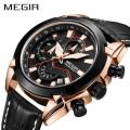 MEGIR Top Luxury Brand Quartz Watches Men's Sport Wrist Watch Military Leather Strap Chronograph Arm
