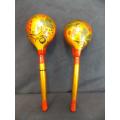 Set of Two Russian Gold Lacquer Wooden Spoons