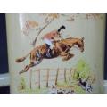 Set of Two Painted Glass Mugs with Horse jumping