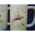 Set of Two Painted Glass Mugs with Horse jumping