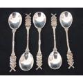 Set of Five Silver Plated Tea Spoons with Windmill decoration