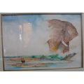 Original Water Color Elephant Bull by Lad Kalondo Framed