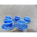 Set of Five Blue Espresso Cups and Saucers