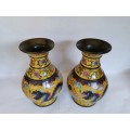 Eastern Chinese antique pair of ornamental copper vases with cloisonné filigree cloud patterns