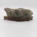 Antique Natural stone ornaments with a rosewood base