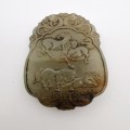 The Hetian Jade of the Qing Dynasty in China is a jade pendant with both Carving(ZI-GANG)